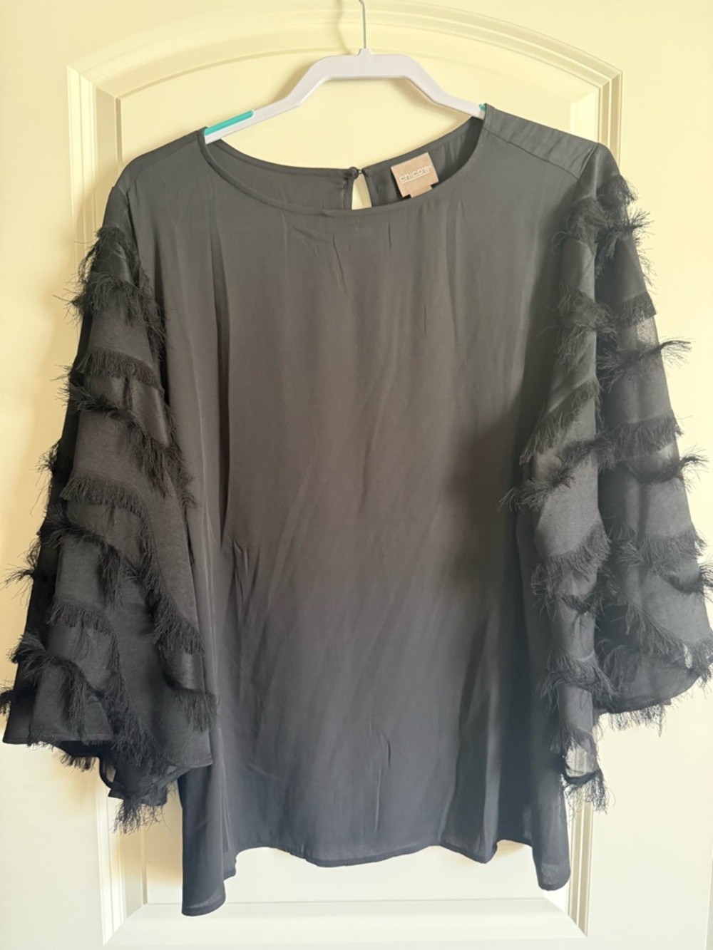 Chico's Black Fringe Tiered-Sleeve Top - Size 3 (XL) - NWT